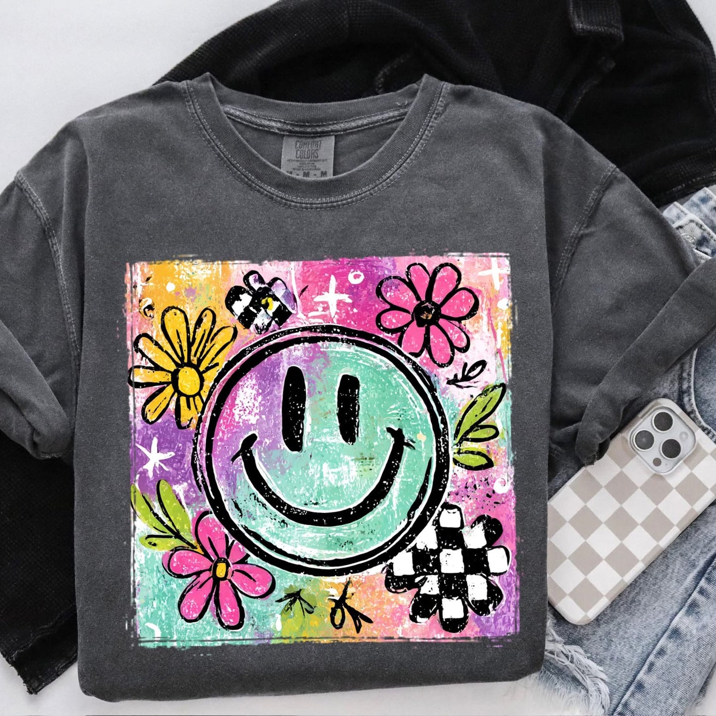 Colorful Smiley Face tee
