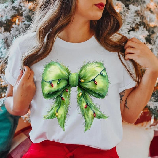 Fuzzy Green Bow with lights tee