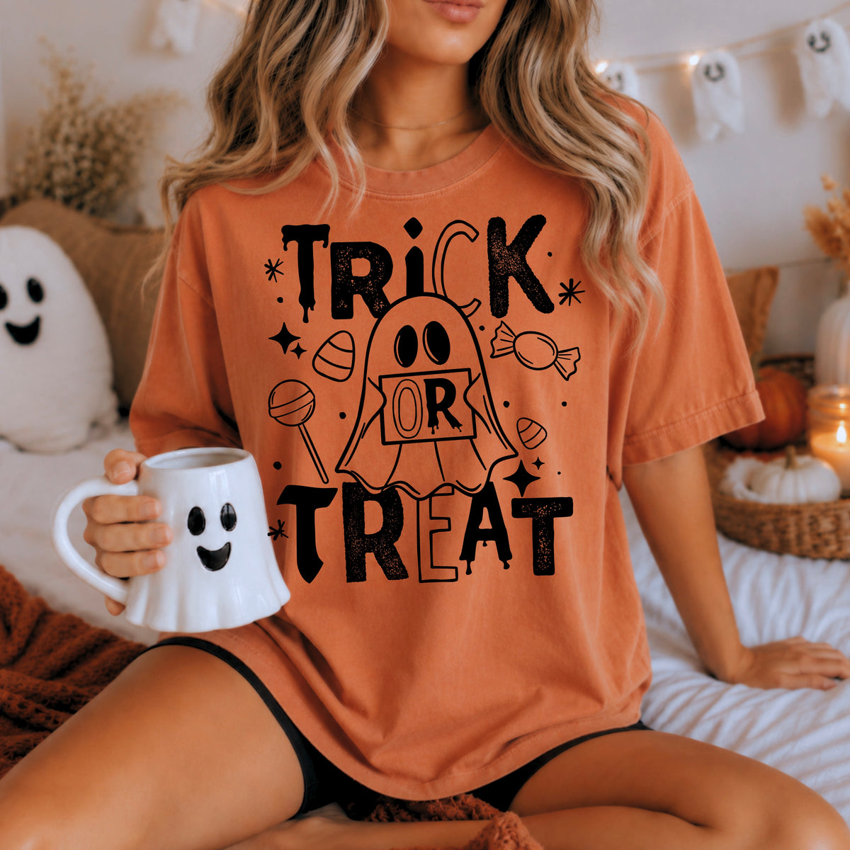 Trick or Treat Ghost tee (Black Ink)