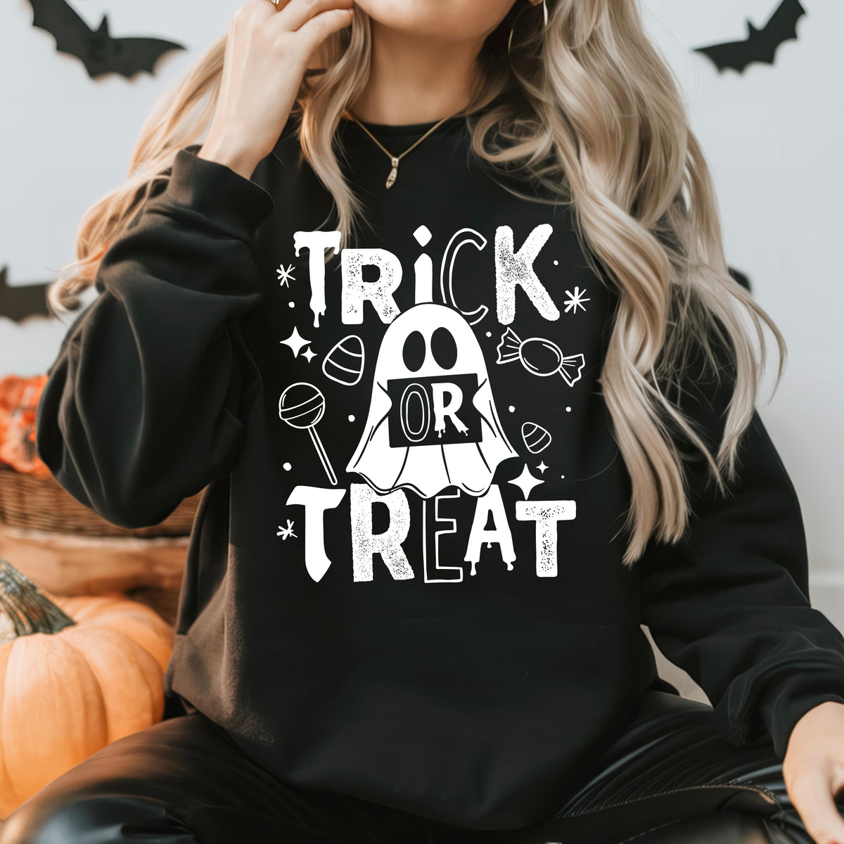 Trick or Treat Ghost tee (White Ink)
