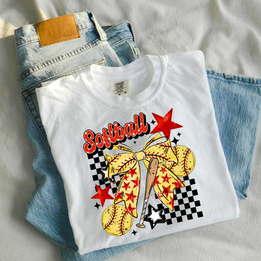 Checker Softball Bow tee