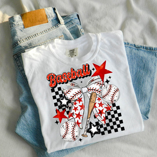 Checker Baseball Bow tee
