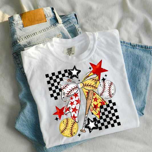Checker Baseball/Softball Bow tee