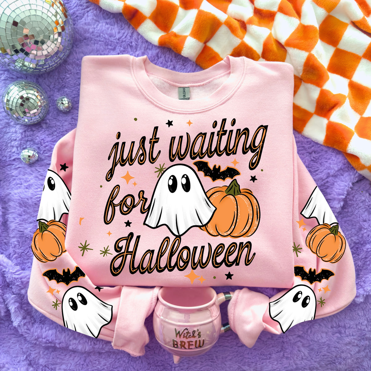 Just waiting for Halloween sweatshirt with sleeve designs
