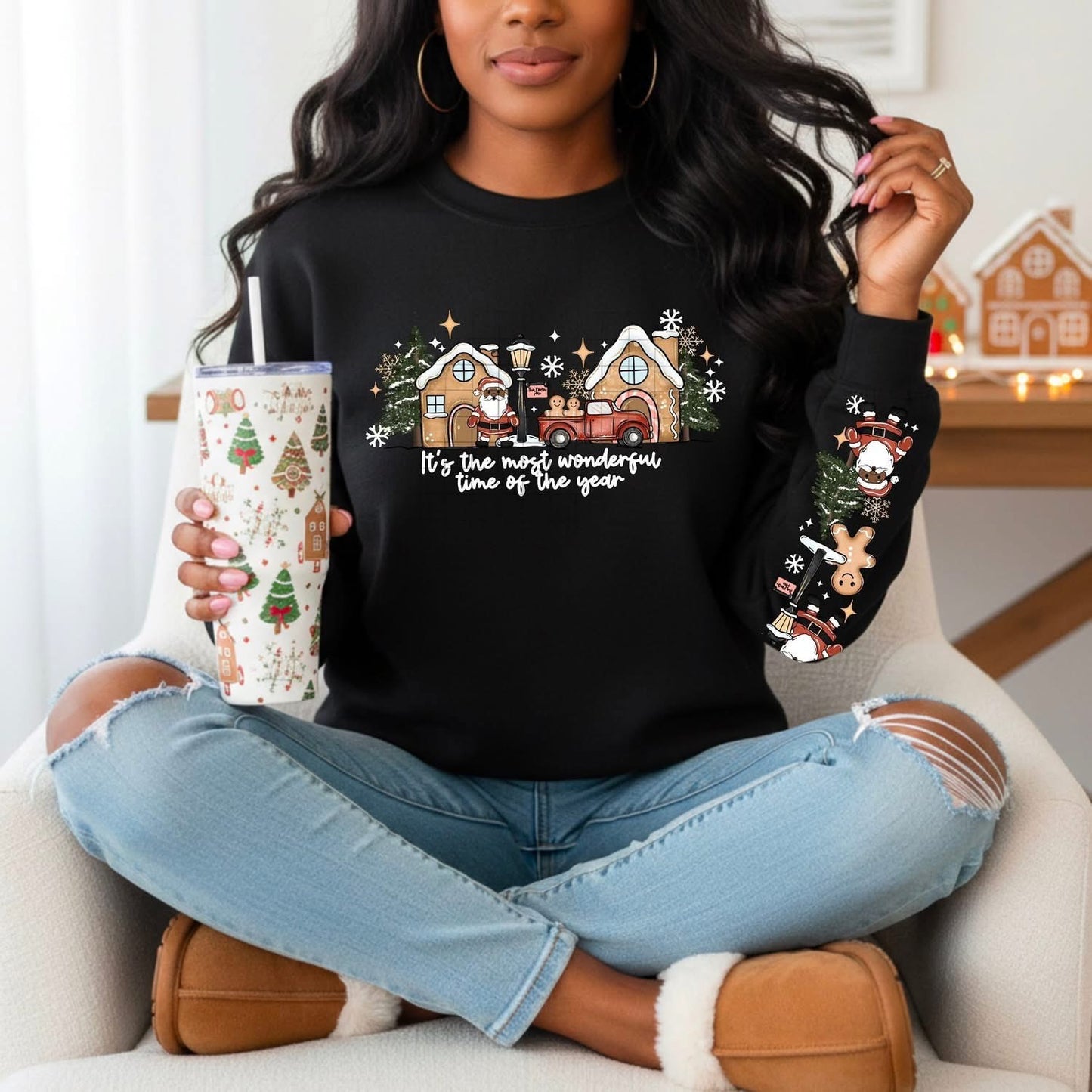 It's the most wonderful time of the year sweatshirt with sleeve designs
