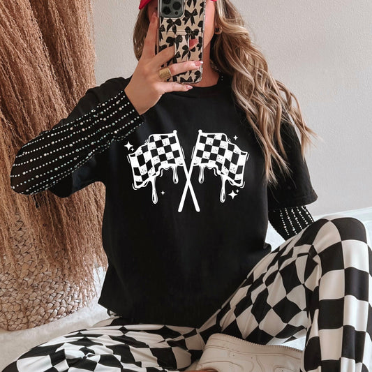 Checkered Flag Drip tee (White Ink)