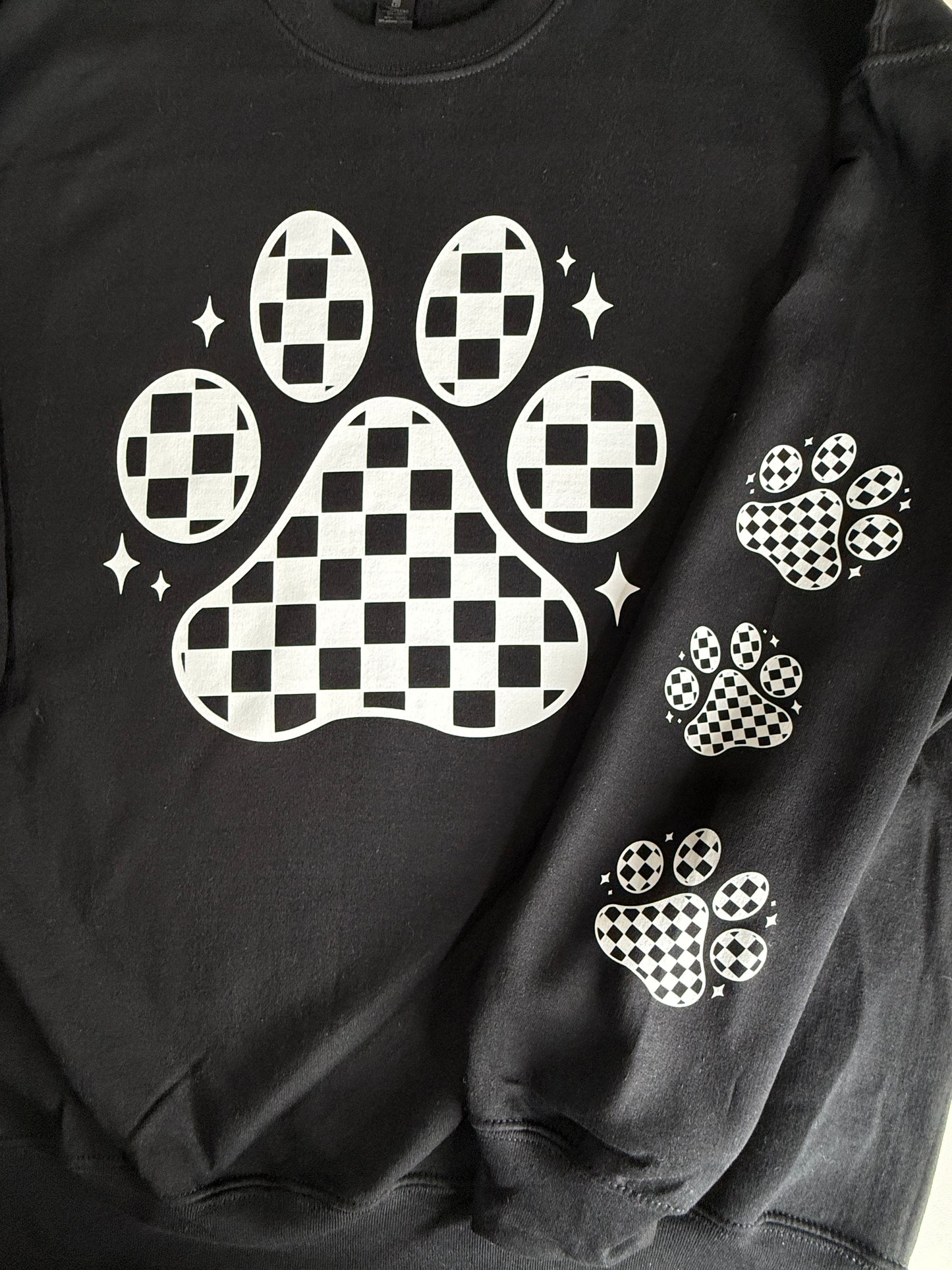 White Checkered Paw print tee