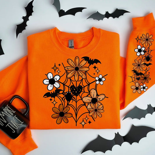 Floral Web sweatsirt w/ sleeve designs