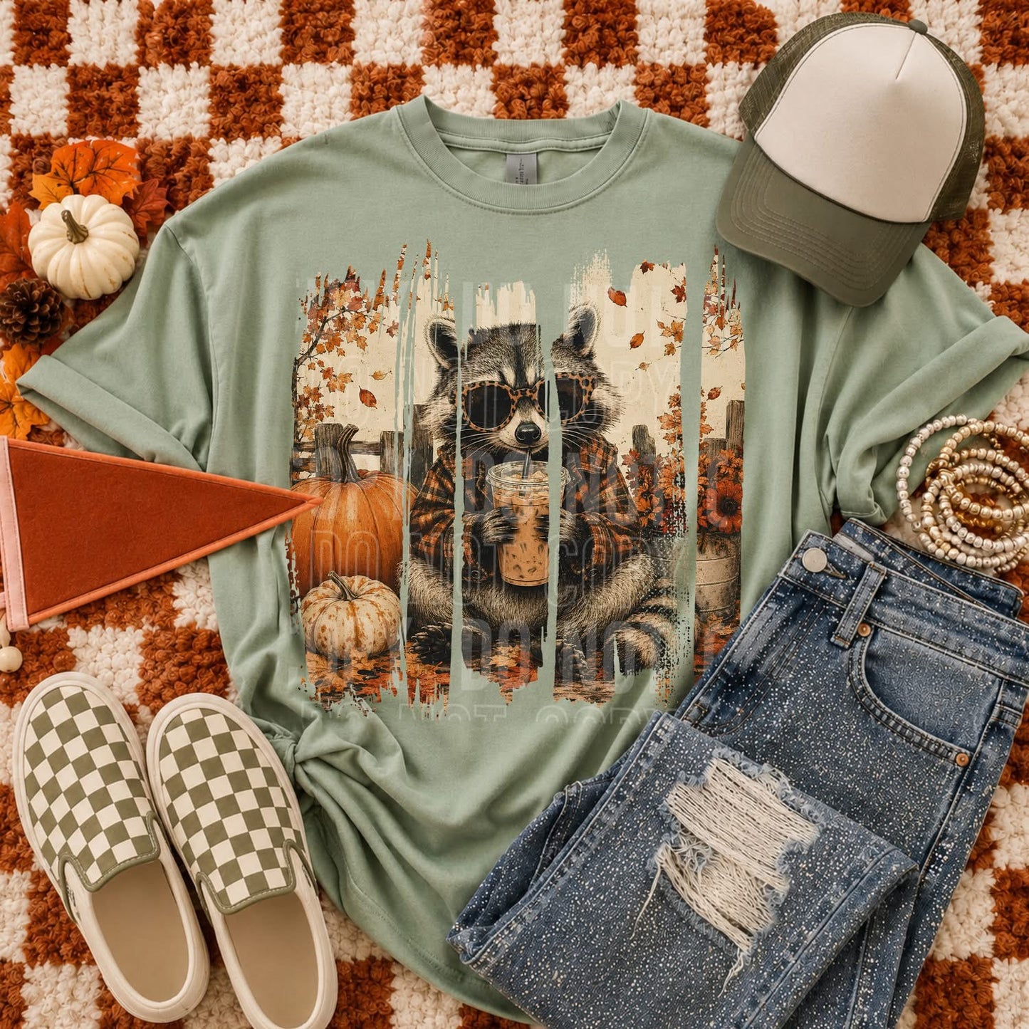 Fall Brushstroke Raccoon tee