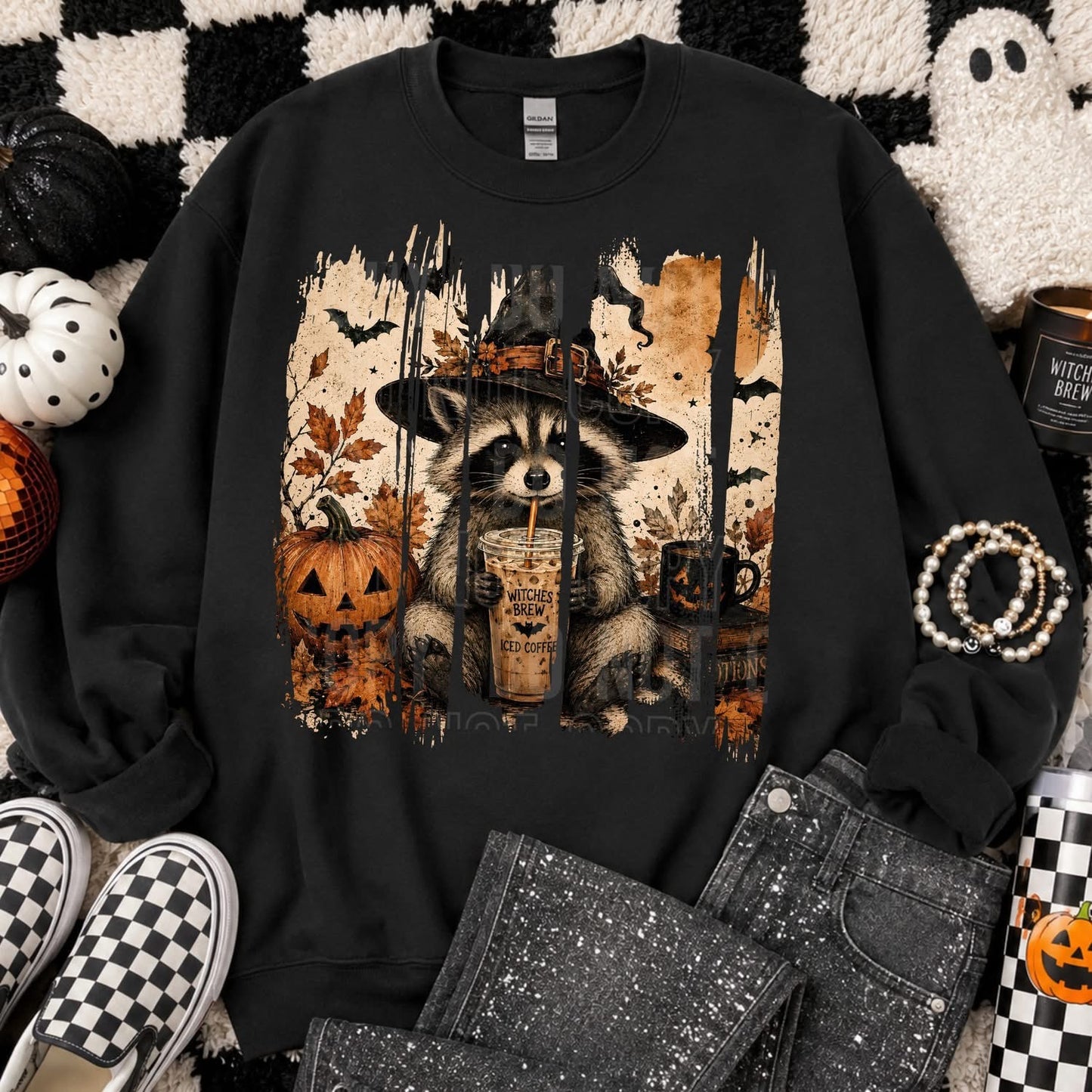 Halloween Brushstroke Witch Raccoon tee