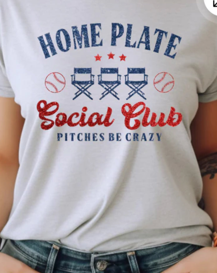 Home Plate Social Club Pitches be Crazy! Faux glitter t-shirt