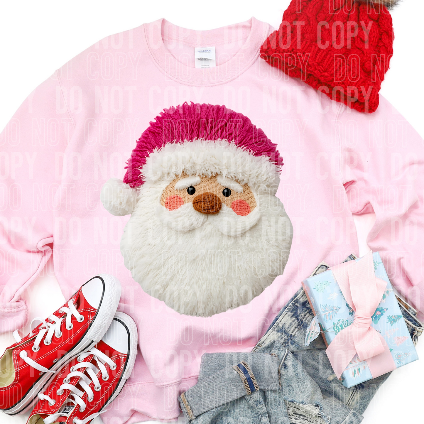 Pink Hat Santa 2 faux yarn tee