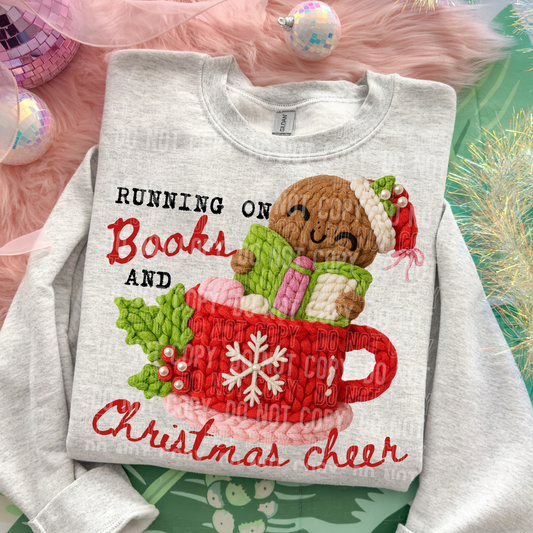 Running on Books and Christmas Cheer faux yarn tee