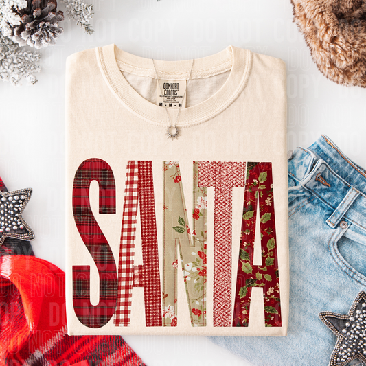 Santa faux quilt look tee