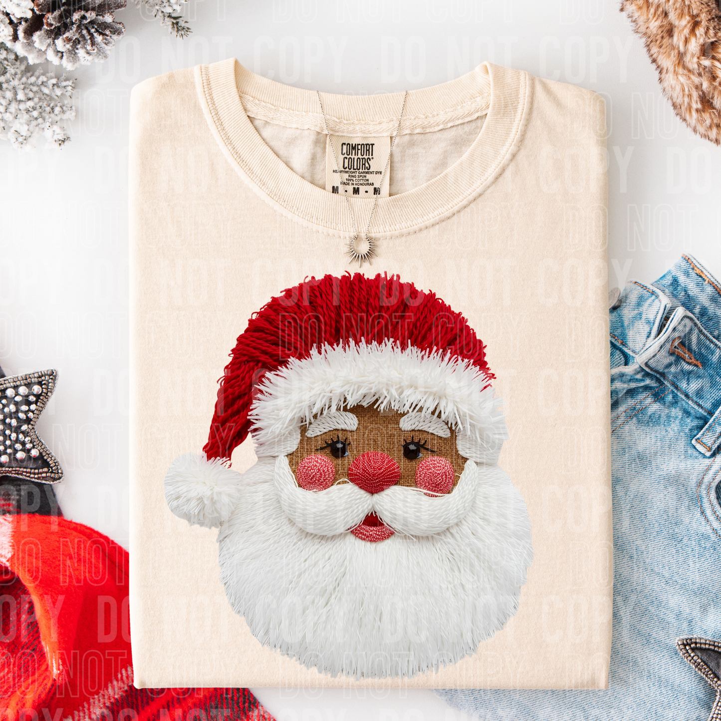 Red Hat Santa faux yarn tee