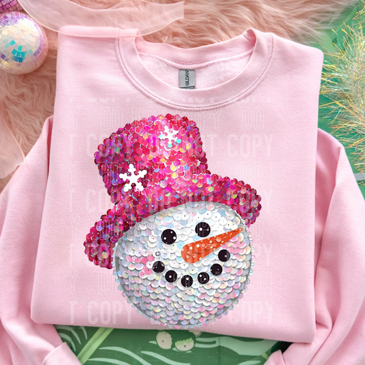 Pink Snowman faux sequin tee