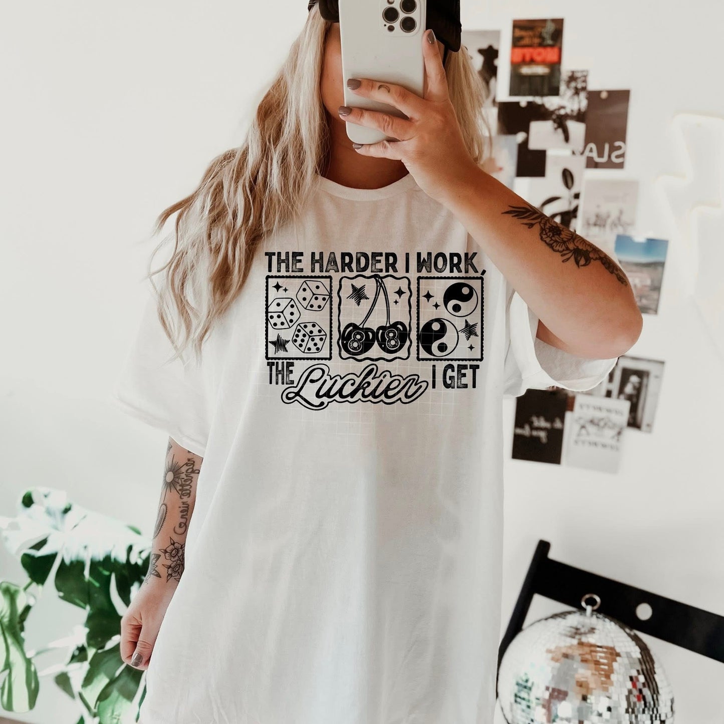 The harder I work the Luckier I get tee (black ink)